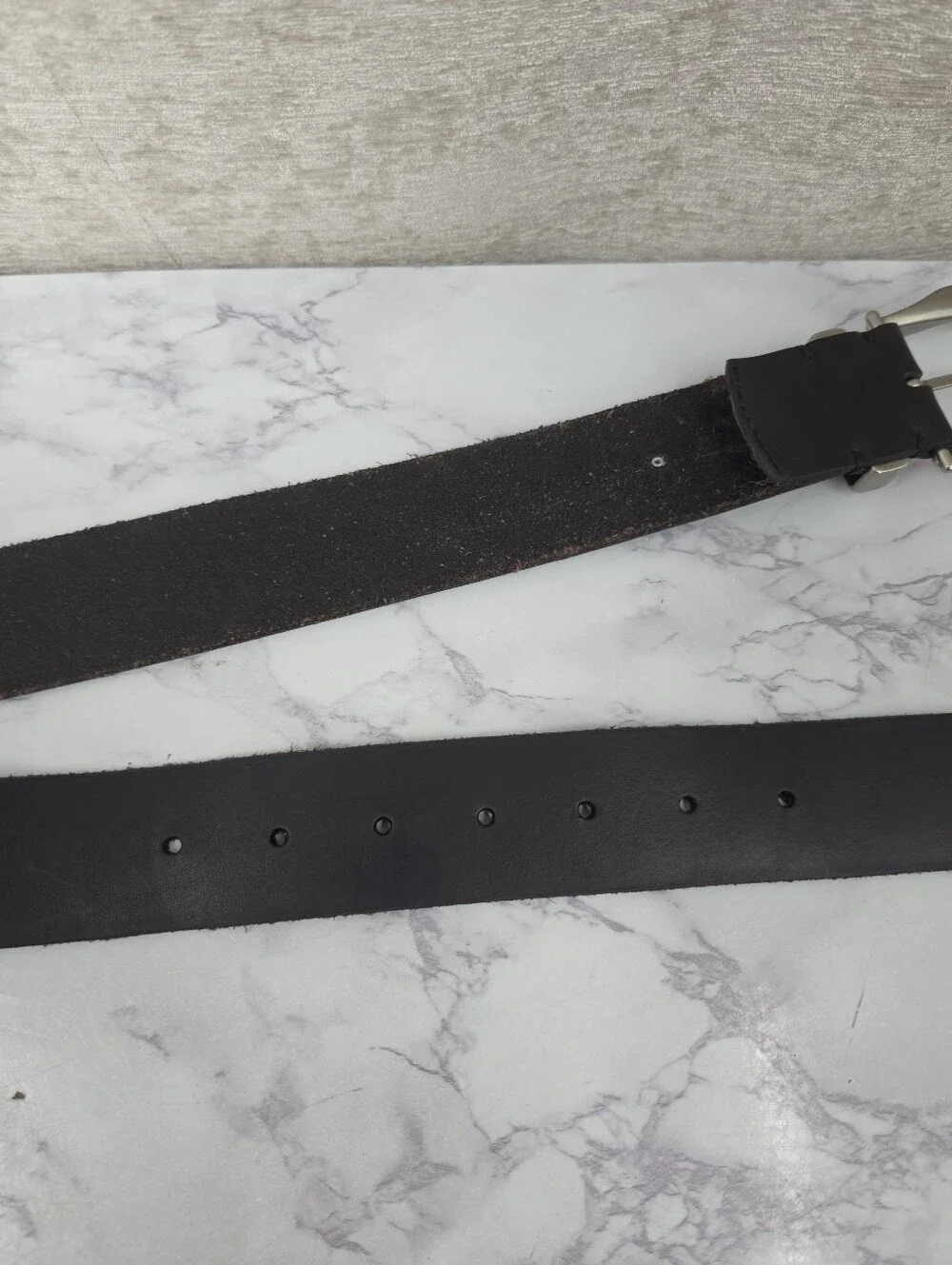 All Saints Black Leather Belt with Silver Tone Buckle and Studs